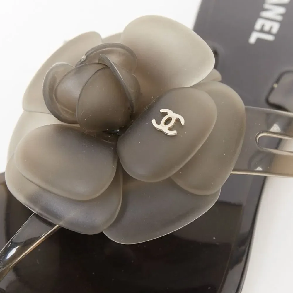 Chanel Grey Clear Camellia Rubber Jelly Sandals